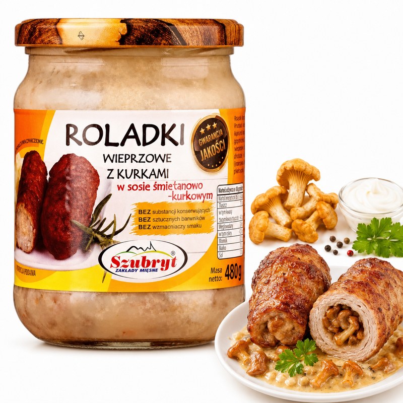 Szubryt ROLADKI WIEPRZOWE Z KURKAMI W SOSIE