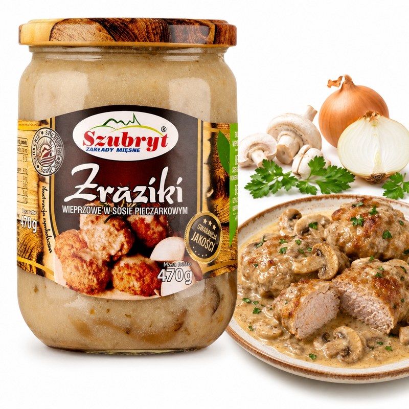 Szubryt ZRAZIKI WIEPRZOWE W SOSIE PIECZARKOWYM danie gotowe