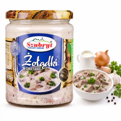 Szubryt ŻOŁĄDKI DROBIOWE W KREMOWYM SOSIE ŚMIETANOWYM w