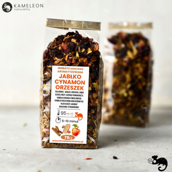 HERBATA OWOCOWA aromatyzowana JABŁKO CYNAMON ORZESZEK ciekawa wyjątkowa 75g HERBATA OWOCOWA aromatyzowana JABŁKO CYNAMON ORZESZEK ciekawa wyjątkowa 75g