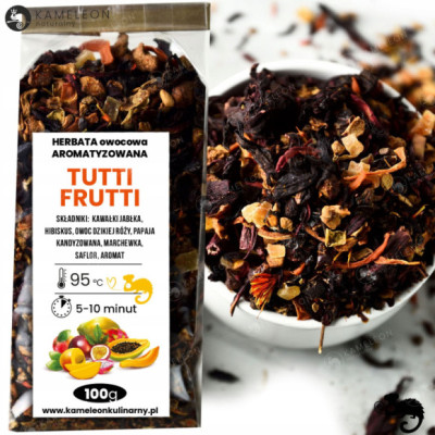 HERBATA OWOCOWA aromatyzowana TUTTI FRUTTI jabłko hibiskus róża papaja 100g