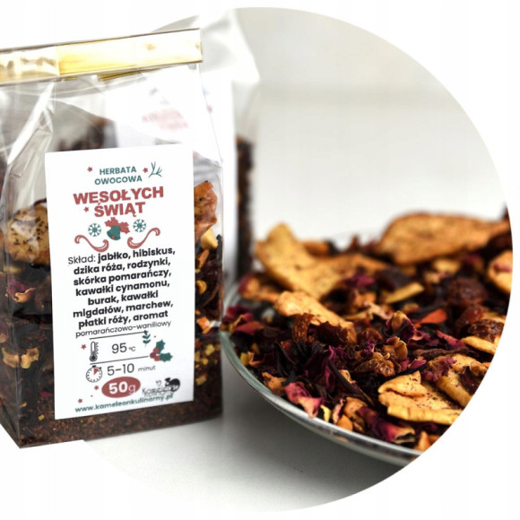 HERBATA OWOCOWA WESOŁYCH ŚWIĄT hibiskus jabłko 50g HERBATA OWOCOWA WESOŁYCH ŚWIĄT hibiskus jabłko 50g