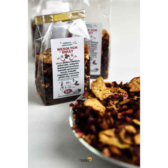 HERBATA OWOCOWA WESOŁYCH ŚWIĄT hibiskus jabłko 50g HERBATA OWOCOWA WESOŁYCH ŚWIĄT hibiskus jabłko 50g