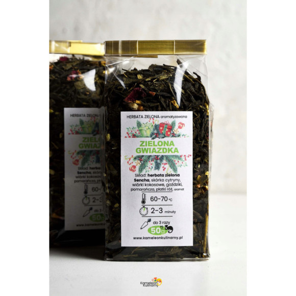 HERBATA Sencha aromatyowana ZIELONA GWIAZDKA 50g zimowa pyszna OD KAMELEON HERBATA Sencha aromatyowana ZIELONA GWIAZDKA 50g zimowa pyszna OD KAMELEON