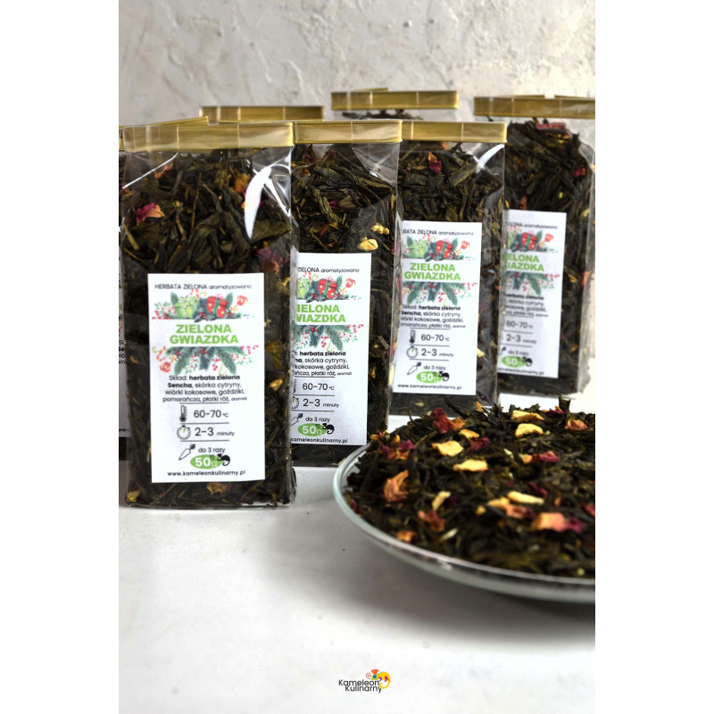 HERBATA Sencha aromatyowana ZIELONA GWIAZDKA 50g zimowa pyszna OD KAMELEON