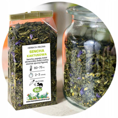 HERBATA ZIELONA aromatyzowana SENCHA KAKTUSOWA wyjątkowa z opuncją HIT 50g