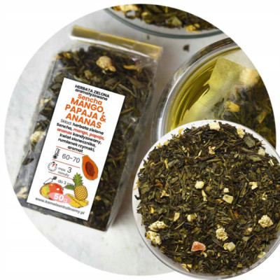 HERBATA ZIELONA aromatyzowana Sencha MANGO PAPAJA ANANAS + rumianek 50g