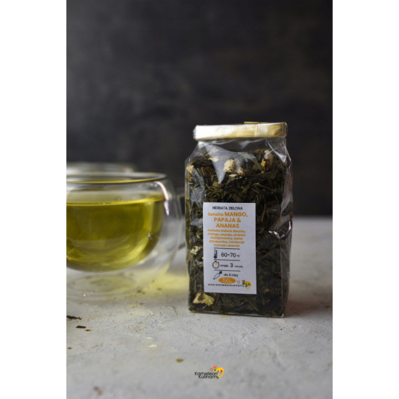 HERBATA ZIELONA aromatyzowana Sencha MANGO PAPAJA ANANAS + rumianek 50g HERBATA ZIELONA aromatyzowana Sencha MANGO PAPAJA ANANAS + rumianek 50g