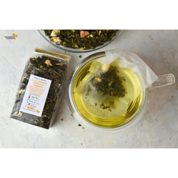 HERBATA zielona AROMATYZOWANA Sencha MANGO PAPAJA ANANAS RUMIANEK 50g HERBATA zielona AROMATYZOWANA Sencha MANGO PAPAJA ANANAS RUMIANEK 50g