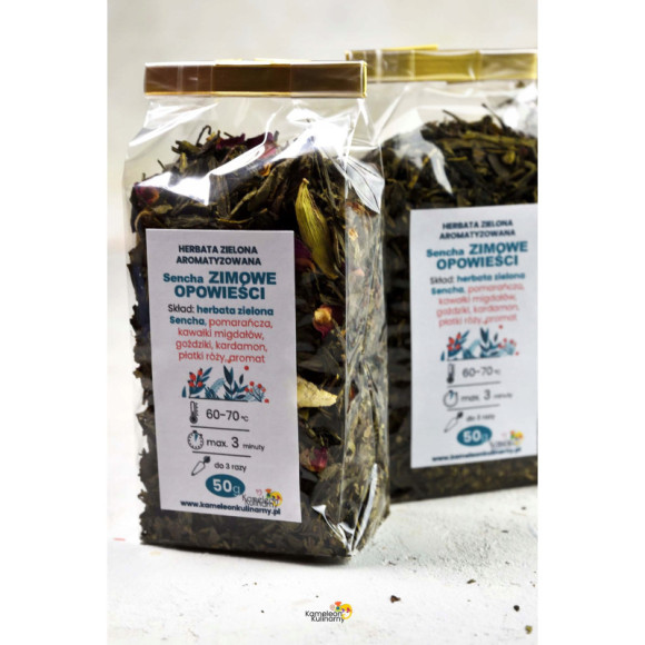 HERBATA ZIELONA aromatyzowana Sencha ZIMOWE OPOWIEŚCI 50g pyszna wyjątkowa HERBATA ZIELONA aromatyzowana Sencha ZIMOWE OPOWIEŚCI 50g pyszna wyjątkowa