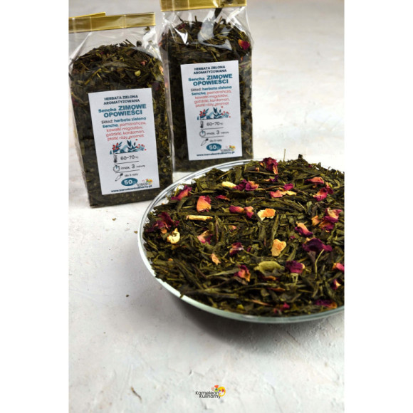 HERBATA ZIELONA aromatyzowana Sencha ZIMOWE OPOWIEŚCI 50g pyszna wyjątkowa HERBATA ZIELONA aromatyzowana Sencha ZIMOWE OPOWIEŚCI 50g pyszna wyjątkowa