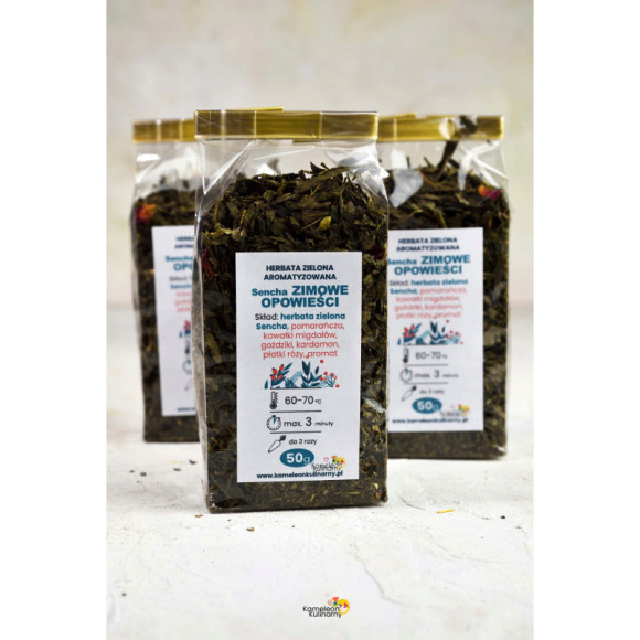 HERBATA ZIELONA aromatyzowana Sencha ZIMOWE OPOWIEŚCI 50g pyszna wyjątkowa HERBATA ZIELONA aromatyzowana Sencha ZIMOWE OPOWIEŚCI 50g pyszna wyjątkowa