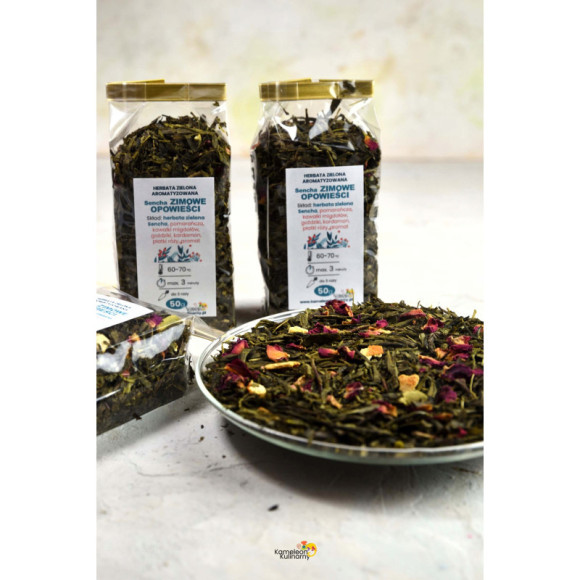 HERBATA ZIELONA aromatyzowana Sencha ZIMOWE OPOWIEŚCI 50g pyszna wyjątkowa HERBATA ZIELONA aromatyzowana Sencha ZIMOWE OPOWIEŚCI 50g pyszna wyjątkowa