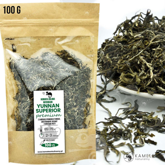 HERBATA ZIELONA NATURALNA liściasta sypana YUNNAN SUPERIOR PREMIUM 100g HERBATA ZIELONA NATURALNA liściasta sypana YUNNAN SUPERIOR PREMIUM 100g