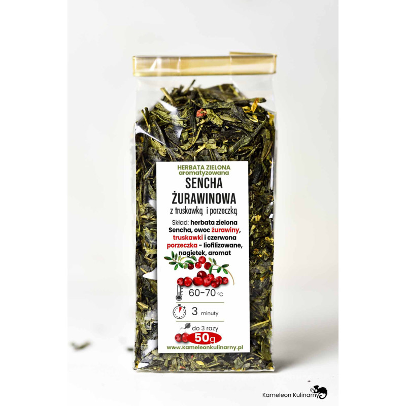 HERBATA zielona Sencha ŻURAWINOWA z truskawką 50g