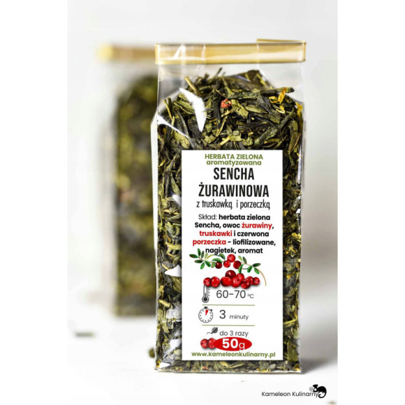 HERBATA zielona Sencha ŻURAWINOWA z truskawką 50g HERBATA zielona Sencha ŻURAWINOWA z truskawką 50g