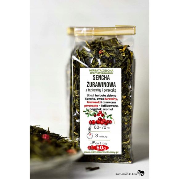 HERBATA zielona Sencha ŻURAWINOWA z truskawką 50g HERBATA zielona Sencha ŻURAWINOWA z truskawką 50g