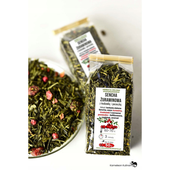 HERBATA zielona Sencha ŻURAWINOWA z truskawką 50g HERBATA zielona Sencha ŻURAWINOWA z truskawką 50g