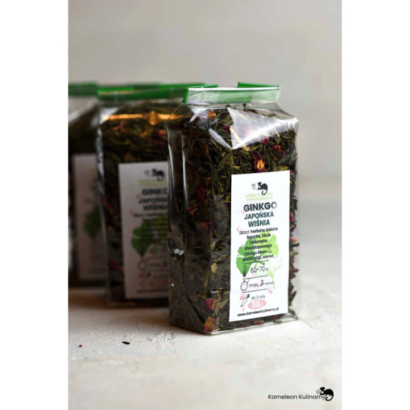HERBATA ZIEONA aromatyzowana GINGKO JAPOŃSKA WIŚNIA z miłorzębem i rożą 50g HERBATA ZIEONA aromatyzowana GINGKO JAPOŃSKA WIŚNIA z miłorzębem i rożą 50g