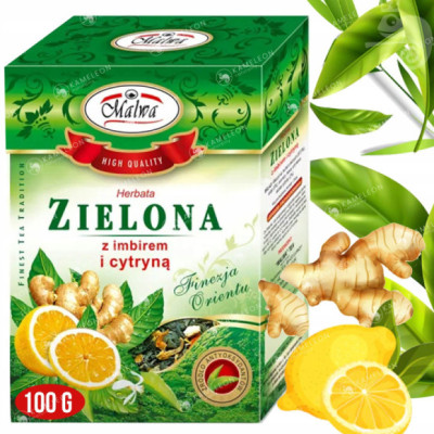 MALWA HERBATA PREMIUM ZIELONA SMAKOWA CYTRYNA I IMBIR trawa cytrynowa 100g