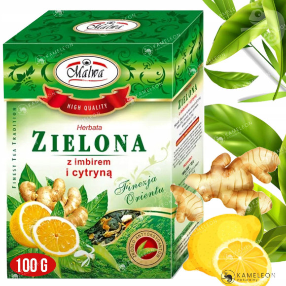 MALWA HERBATA PREMIUM ZIELONA SMAKOWA CYTRYNA I IMBIR trawa cytrynowa 100g MALWA HERBATA PREMIUM ZIELONA SMAKOWA CYTRYNA I IMBIR trawa cytrynowa 100g