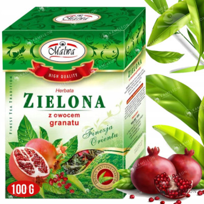 MALWA HERBATA PREMIUM ZIELONA SMAKOWA Z GRANATEM z owocem granatu 100G