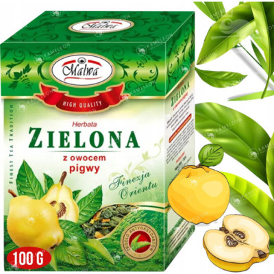 Malwa HERBATA PREMIUM ZIELONA SMAKOWA Z PIGWĄ pigwa z owocem pigwy100g