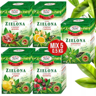 Malwa HERBATA PREMIUM ZIELONA SYPANA Gunpowder i SMAKOWE x5 500G 0,5KG