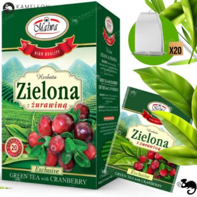 MALWA HERBATA ZIELONA High quality Z ŻURAWINĄ żurawinowa x20 saszetek 40G