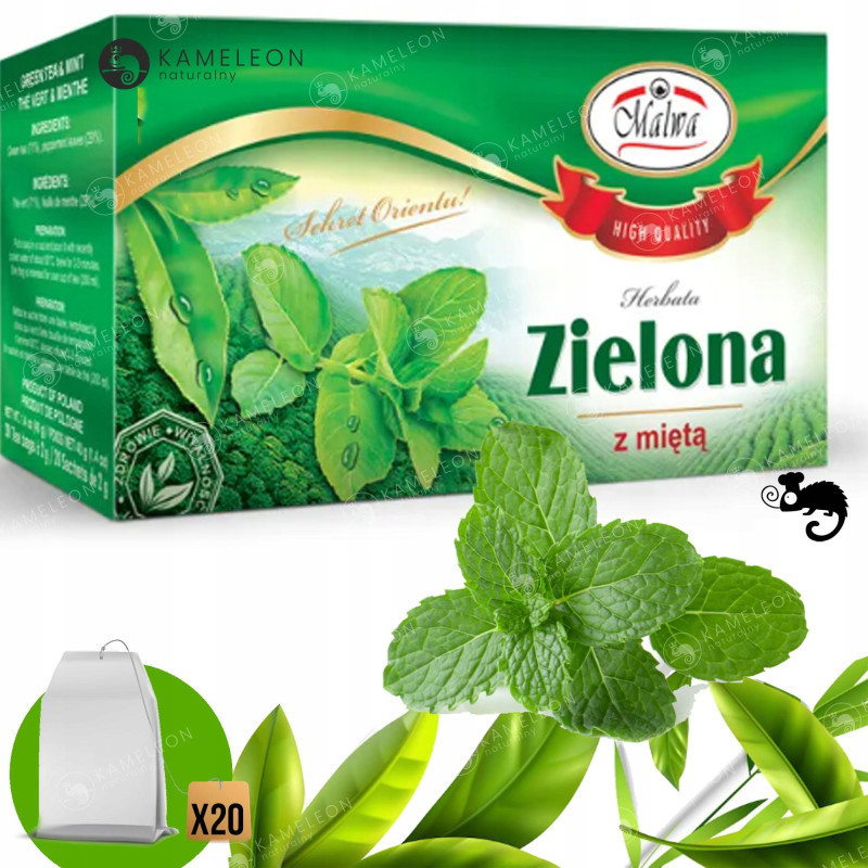 MALWA HERBATA ZIELONA Z MIĘTĄ MIĘTA ekspresowa x20