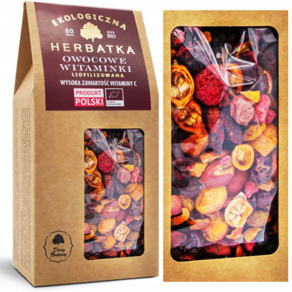 OWOCOWE WITAMINKI LIOFILIZOWANA HERBATKA ekologiczna EKO 80g DARY NATURY OWOCOWE WITAMINKI LIOFILIZOWANA HERBATKA ekologiczna EKO 80g DARY NATURY