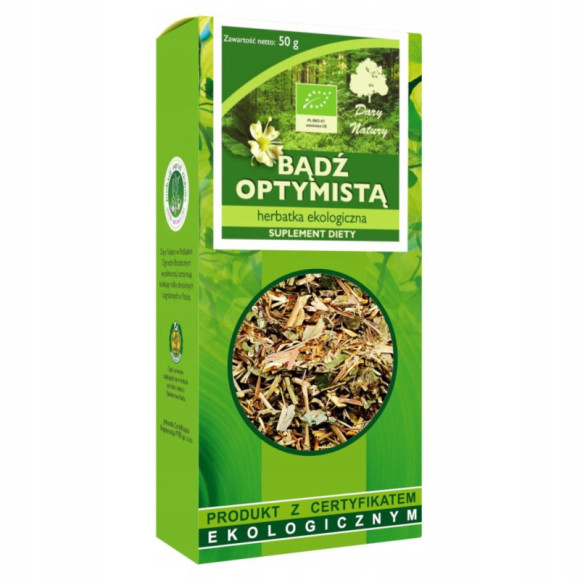 BĄDŹ OPTYMISTĄ herbata eko 50g DARY NATURY wsparcie ZASYPIANIE SAMOPOCZUCIE BĄDŹ OPTYMISTĄ herbata eko 50g DARY NATURY wsparcie ZASYPIANIE SAMOPOCZUCIE