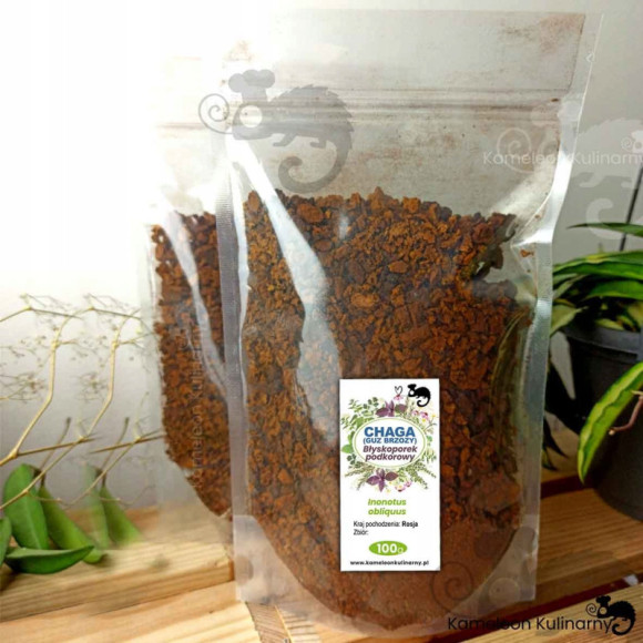 CHAGA HUBA guz brzozy CZAGA Inonotus obliquus BŁYSKOPOREK PODKOROWY 100g CHAGA HUBA guz brzozy CZAGA Inonotus obliquus BŁYSKOPOREK PODKOROWY 100g