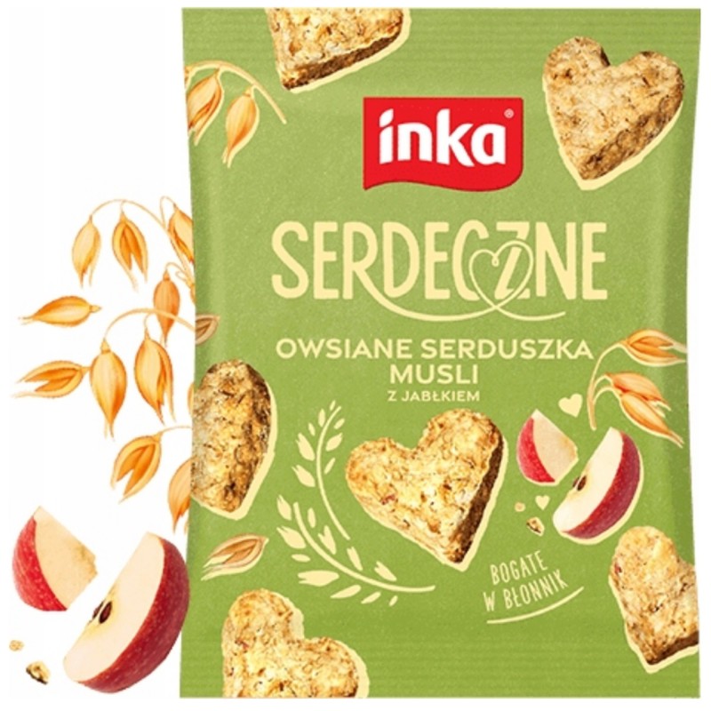 INKA ciasteczka SERDECZNE JABŁKOWE owsiane serduszka musli