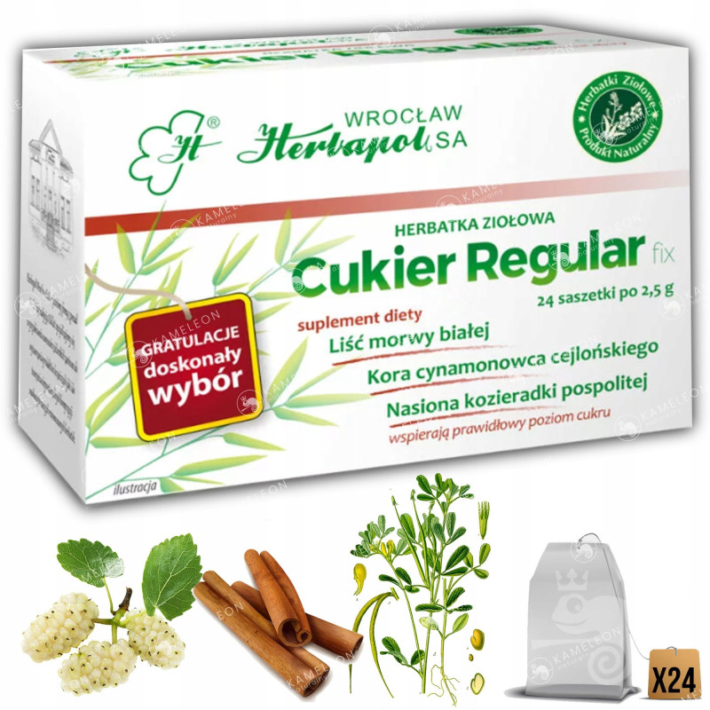 Herbapol CUKIER REGULAR zioła 24szt 48G Morwa biała Cynamonowiec Kozieradka