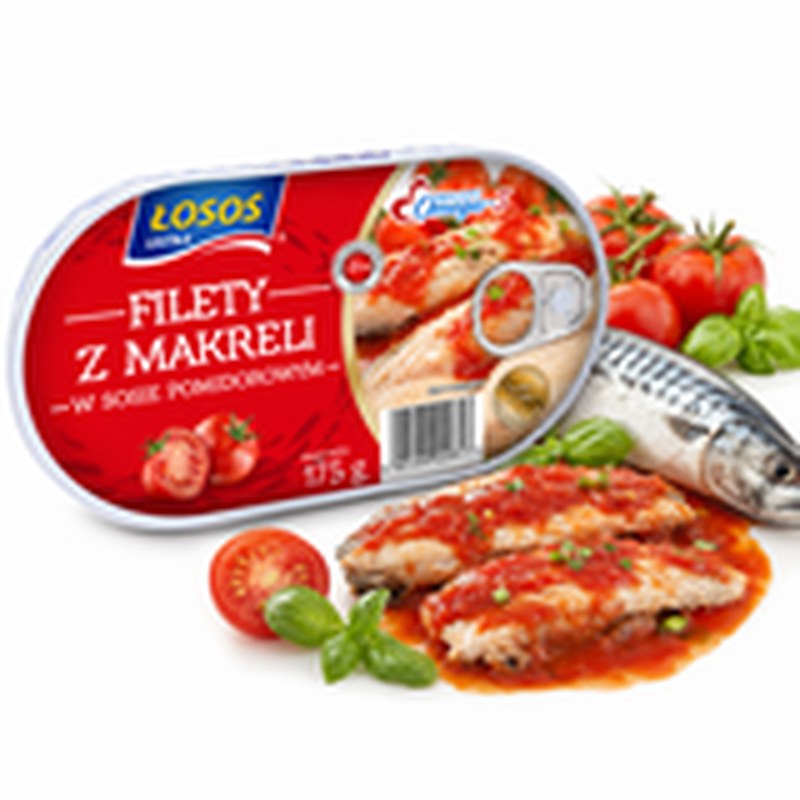 Łosoś Ustka FILETY Z MAKRELI W SOSIE POMIDOROWYM 175g puszka