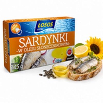 Łosoś Ustka SARDYNKI W OLEJU SŁONECZNIKOWYM 125g puszka