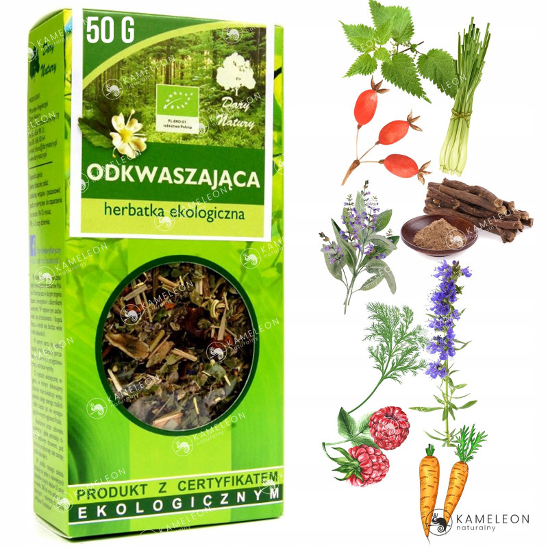 HERBATKA ODKWASZAJĄCA ziołowa zioła eko 50g DARY NATURY wsparcie: TRAWIENIE