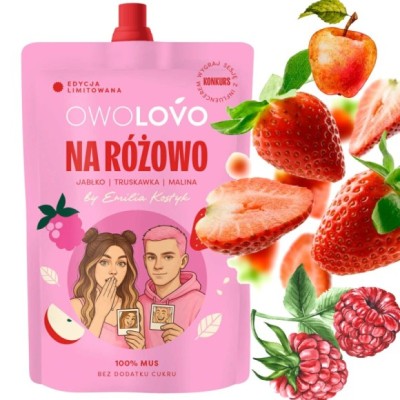 Owolovo NA RÓŻOWO MUS OWOCOWY jabłko Truskawka Malina 200g