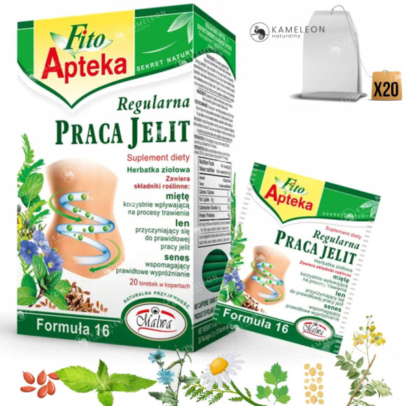 MALWA FITO APTEKA REGULARNA PRACA JELIT mieszanka ziół x20 40G - FORMUŁA 16 MALWA FITO APTEKA REGULARNA PRACA JELIT mieszanka ziół x20 40G - FORMUŁA 16