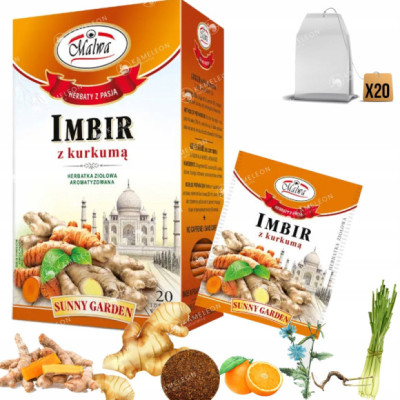 MALWA HERBATA SUNNY GARDEN IMBIR Z KURKUMĄ Imbirowa + KURMUMA 20saszet. 40G