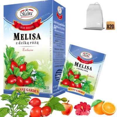 MALWA HERBATA SUNNY GARDEN MELISA Z DZIKĄ RÓŻĄ x20