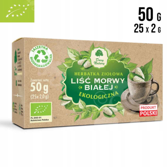 MORWA BIAŁA liść MORWY BIAŁEJ herbatka 25 saszetek EKO 50g DARY NATURY MORWA BIAŁA liść MORWY BIAŁEJ herbatka 25 saszetek EKO 50g DARY NATURY