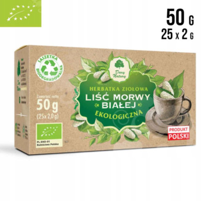 MORWA BIAŁA liść MORWY BIAŁEJ herbatka 25 saszetek EKO 50g DARY NATURY