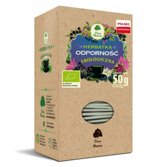 ODPORNOŚĆ herbatka ziołowa EKO Jeżówka Bez Krwawnik DARY NATURY 25x 2G 50G ODPORNOŚĆ herbatka ziołowa EKO Jeżówka Bez Krwawnik DARY NATURY 25x 2G 50G