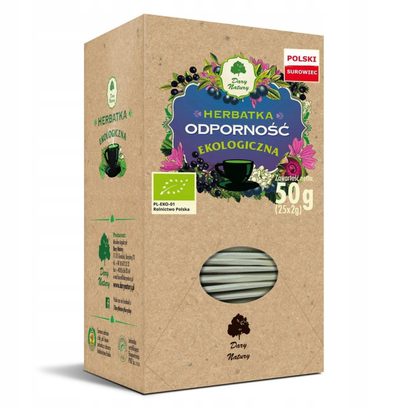 ODPORNOŚĆ herbatka ziołowa EKO Jeżówka Bez Krwawnik DARY NATURY 25x 2G 50G