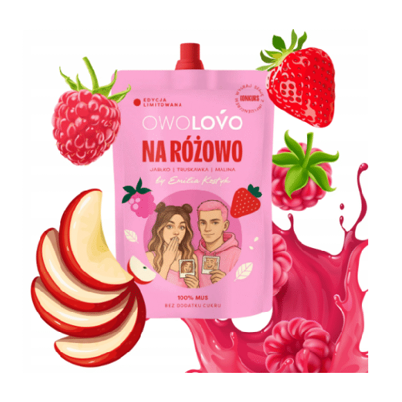 Owolovo NA RÓŻOWO MUS OWOCOWY jabłko Truskawka Malina 200g