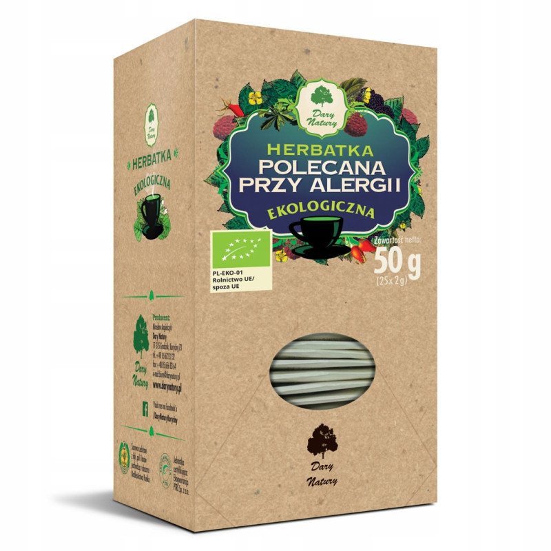 POLECANA PRZY ALERGII mieszanka ziół EKO 50g DARY NATURY wsparcie: ALERGIA
