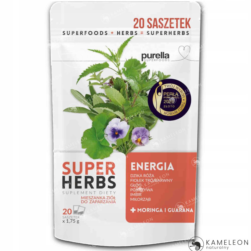 PURELLA SUPERHERBS herbata ENERGIA Róża Głóg Pokrzywa Imbir Guarana Moringa