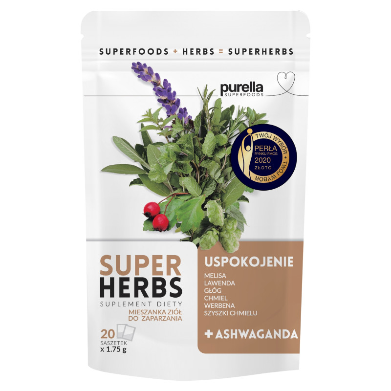 PURELLA SUPERHERBS herbata USPOKOJENIE Melisa Lawenda Chmiel + ASHWAGANDHA